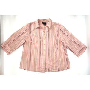 Style & Co. Pink & Yellow Stripes Fitted Cotton Women's Blouse Size 18‎ W